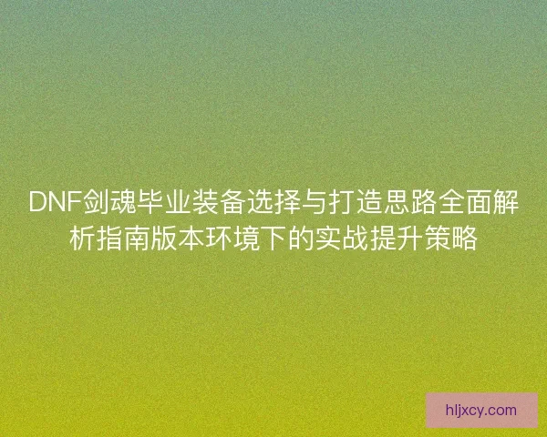 DNF剑魂毕业装备选择与打造思路全面解析指南版本环境下的实战提升策略